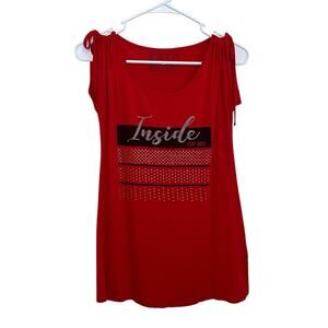 Urbi Premium Jeans | Red Jeweled Inside Of Me Y2K Top Large Rave Cold Shoulder